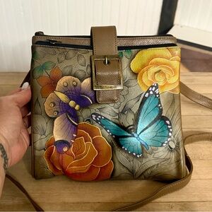 Anna by Anuschka Genuine Leather Hand Painted Travel Organizer Crossbody Bag